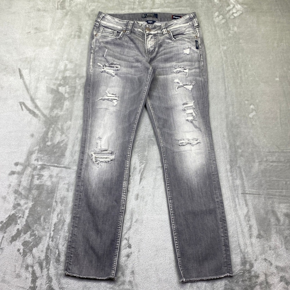 Silver Jeans Suki Mid Ankle Slim Distressed Grey Jeans Sz 28 Grunge Retro‎ Y2K